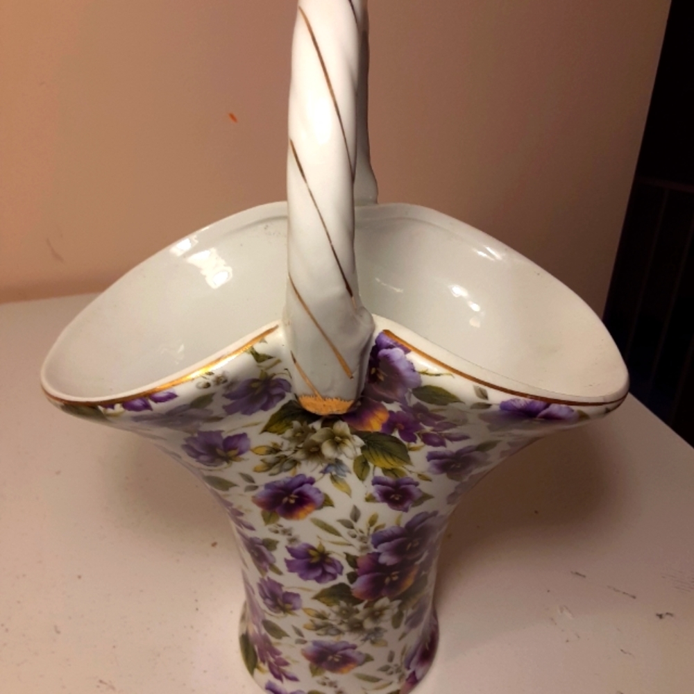 Purple floral porcelain basket